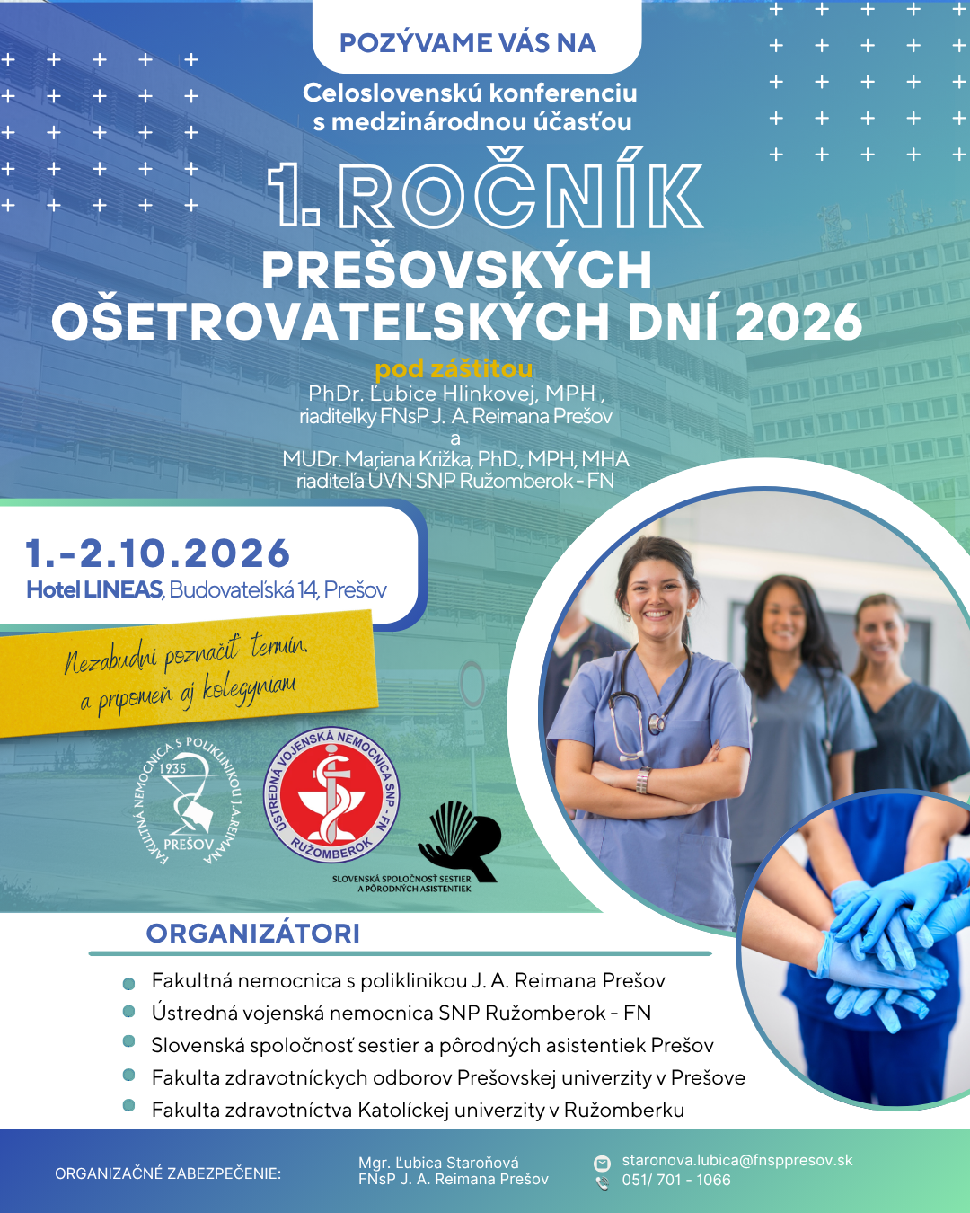 1. ročník Prešovských ošetrovateľských dní 2026 - pozvanie